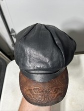 Rare Vintage Harley Davidson Hat Cap Leather Motor Cycle Engraved On Bill HTF picture