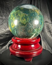Super Sale 22.9 Pound Ocean Jasper Statement Sphere With Wood Stand 7.75” picture