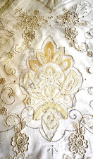 Antique Cottagecore Lace Bedspread w/ Embroidery, Tambour Tassels B160 picture