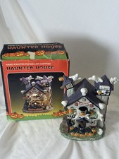 Vintage Porcelain Haunted House Halloween Village Ghosts Pumpkins Box picture
