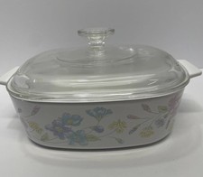Vtg 1985-90 Corningware A-2-B 2qt Pastel Bouquet Baking Dish With Lid picture