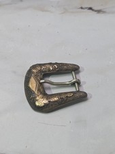 Vintage Sterling Silver 10K Gold Western Ranger Belt Buckle Engraved Flower 3/4