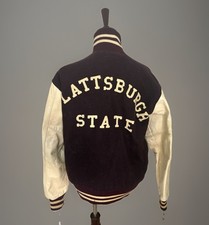 Vintage SUNY Plattsburgh State College Jacket Leather Wool L/XL picture