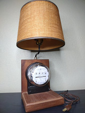 Vintage 1960s GE Electric Meter Table Lamp Hardwood Base Light Works Meter Turns picture