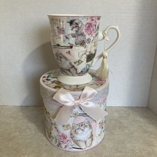 Delton Products Porcelain Kitten & Floral Tea Mug With Keepsake Gift Box 4.6” picture