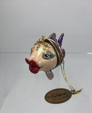 Vintage Katherine’s Collection Kissing Fish Ornament Trinket Box Purple Kitsch picture