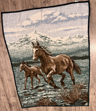Vintage Biederlack Reversible Horse Scene Throw Blanket picture