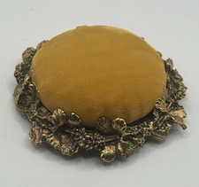 Vtg 1950s Gresco Gold Tone Velvet Pin Cushion Hibiscus Floral Heavy Metal Base picture