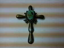 BEAUTIFUL STERLING SILVER CROSS   NATIVE AMERICAN TURQUOISE PENDANT NAVAJO picture