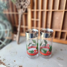 Libbey Vintage Holly & Berry Glass Salt And Pepper Shakers   picture