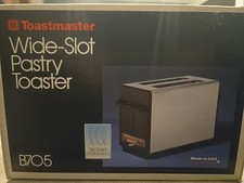 Toastmaster Chrome Black Textured Toaster B705 WIDE SLOT USA Vintage picture