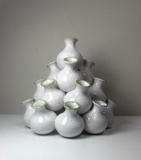 Vintage Italian 20-Spout Ceramic Tulipiere Pyramid Bud Vase White Green Italy picture