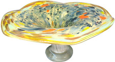 Beautiful Hand Crafted Stretch Glass Centerpiece Bowl Blue Orange Gold HEAVY 14