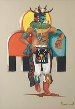 NATIVE AMERICAN ZUNI KACHINA DANCER PAINTING DUANE DISHTA SIGNED picture