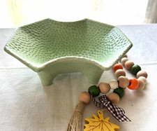 Vintage Stanford Sebring Ohio Pottery Green Pebbled Footed Planter Bowl 735F MCM picture