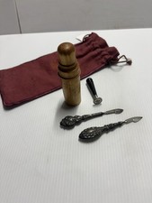 Antique Silver Wax Seal S/letter openers, ink containers Wood Cylindrical Case picture