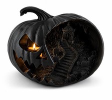 Haunted Pumpkin Lantern, Gothic Jack O Lantern, Spooky Cemetery Scene, Halloween picture