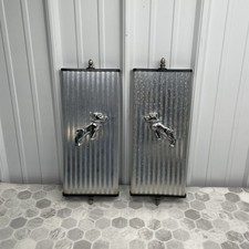 Pair Vintage Mack Truck Side View Mirrors Ribbed Back Chrome Bulldog Ornament picture
