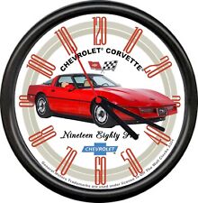Licensed 1985 Red Corvette Coupe Flags Chevrolet General Motors Wall Clock picture