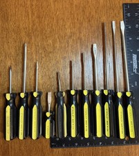 11 Pieces Vintage Stanley USA Yellow & Black Screwdrivers Flat Phillips picture