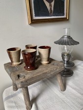 Vintage Mid Century Signed Studio Pottery Tumblers Set of 4 Brown Glaze Ceramics picture
