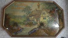 Antique 1920s God Bless Our Home Diorama Convex Glass Hammered Copper Frame picture