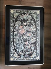 Vintage 1970s Korean Lacquerware Mother of Pearl Peacock Low Folding Tea Table picture