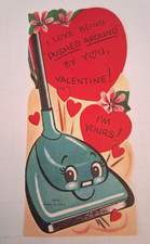 Vintage Valentine Card Anthropomorphic Vacuum  