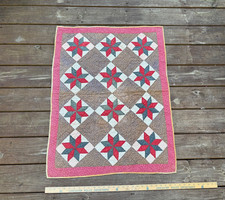 Antique early 1900's Red White and Blue Stars CRIB QUILT 36'' by 27 1/2'' picture