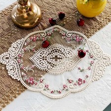 2 PCS Retro Lace Doilies for Tables,French Style Lace Placemats Handmade Embroid picture