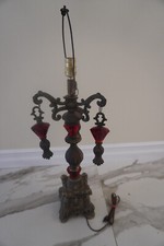 VINTAGE Mid Cent Look Table Lamp Light Base Red Lucite Electric Retro Art Deco picture