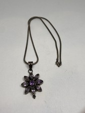 20.1g 925 STERLING SILVER AMETHYST STAR SPRAY PENDANT NECKLACE HEAVY QUALITY picture