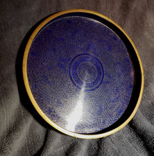 Vintage BLUE Cloisonne Hand Painted Chinese Brass Enamel Plate with rim picture