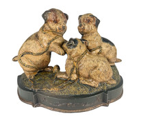 National Foundry Cast Iron Puppies Doorstop 33 1920s Dog Ribbon Base Antique picture