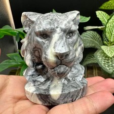 1pc Natural Shellstone Quartz Carved Tiger-head skull Crystal Reiki Decor picture