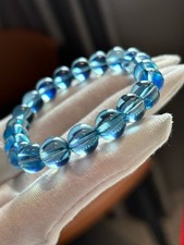 9.4mm Top Natural Aquamarine Quartz Crystal Bracelet Bangles Healing Repair picture