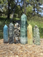 Bulk Crystal Towers Lot- Green Lepidolite, Blue Apatite, Kambaba Jasper & More picture