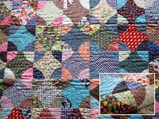 Vintage Mid-Century Hand Stitched Snowball Patchwork Quilt 85x68 Twin Full picture