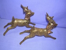 2 Vintage Gold Glitter Covered Plastic Reindeer picture
