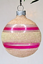 VTG WWII Unsilvered Glass Mica Striped BALL Christmas Ornament Hot Pink US of A picture