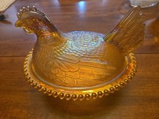 Vintage Indiana Amber Iridescent Hen On Nest picture