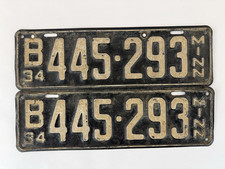 Vintage 1934 Minnesota License Plate Original Paint Matching Pair Set picture