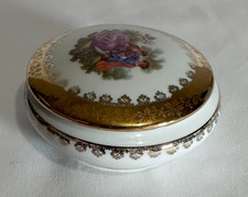 Vintage Limoges France Porcelain Trinket Box Floral Design Gold Accents picture