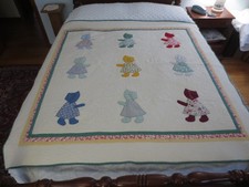 ANTIQUE Hand Appliqued & Quilted SUNBONNET SUE Cotton QUILT - 61.5