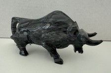 Vintage Hand Carved Marble Bull Figurine Sculpture Black Onyx Stone Desk Decor picture