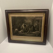 ORIGINAL 1864 Civil War Steel Engraving Home on a Furlough Sartain FRAMED picture