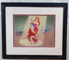 🚩❤ Disney SeriCel Roger Rabbit Jessica signed Kathleen Turner Charles Fleischer picture