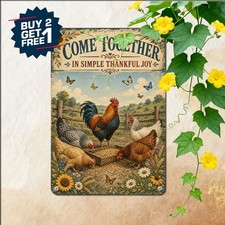 Gather Here With Grateful Hearts Family Sign Rustic Farmhouse Metal Plaque picture