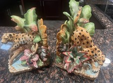 Pair Of (L&R) Fitz & Floyd Exotic Jungle Collection Cheetah, Bookends 8” EXCOND picture