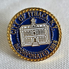 VTG City Of Ithaca NY Lapel Pin Incorporated 1888 Blue Enamel Gold Tone picture